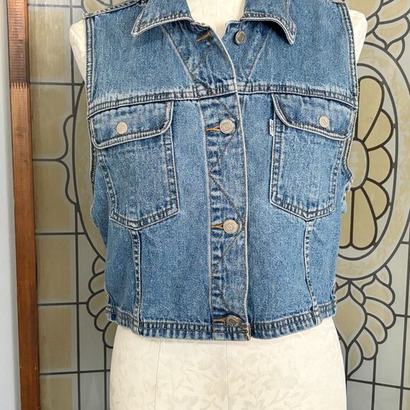 Vintage Levi's 90's Denim Jeans Button Up Side Button Vest Size L - Picture 6 of 9
